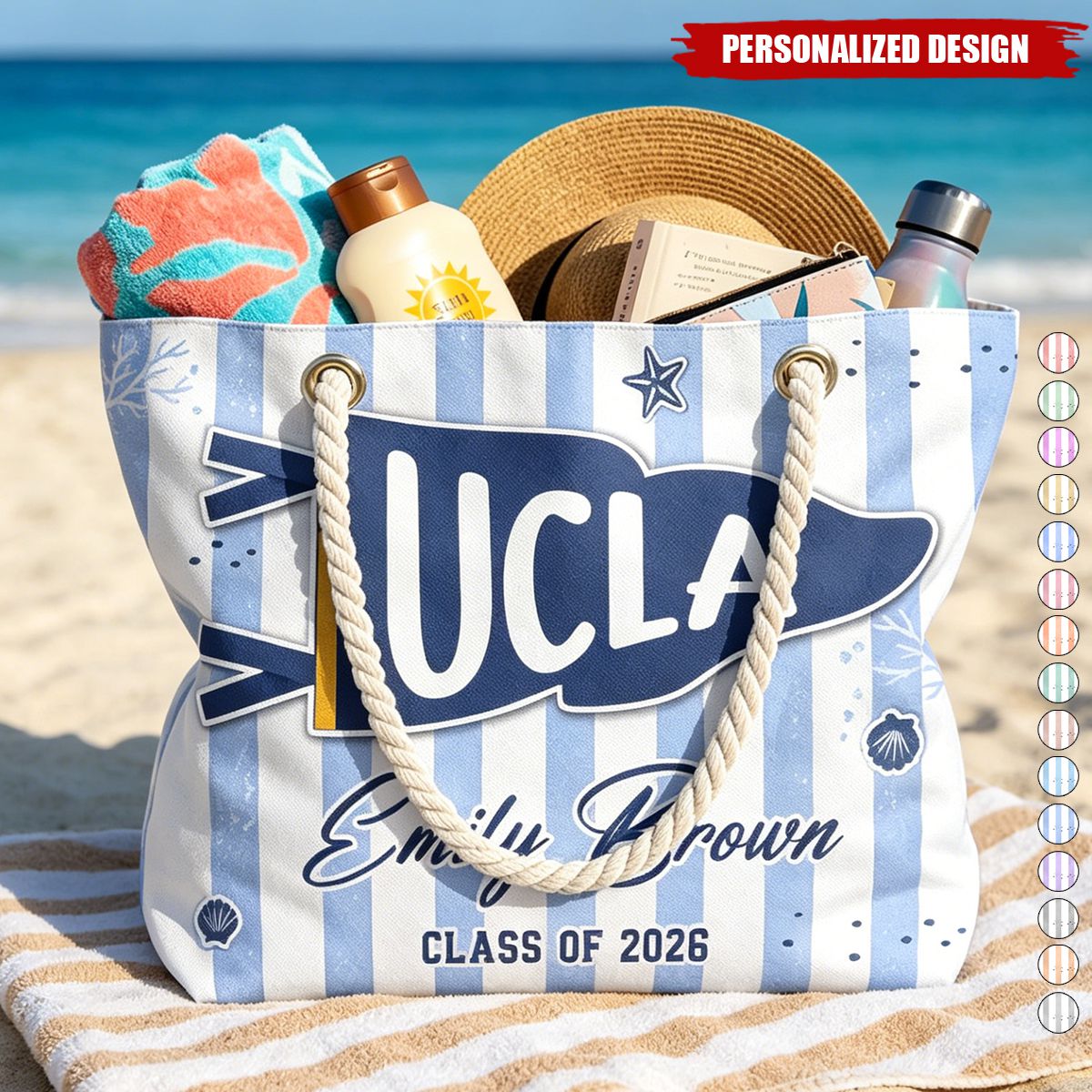 Personalized College Pennant Beach Tote - Custom Name & Class Year