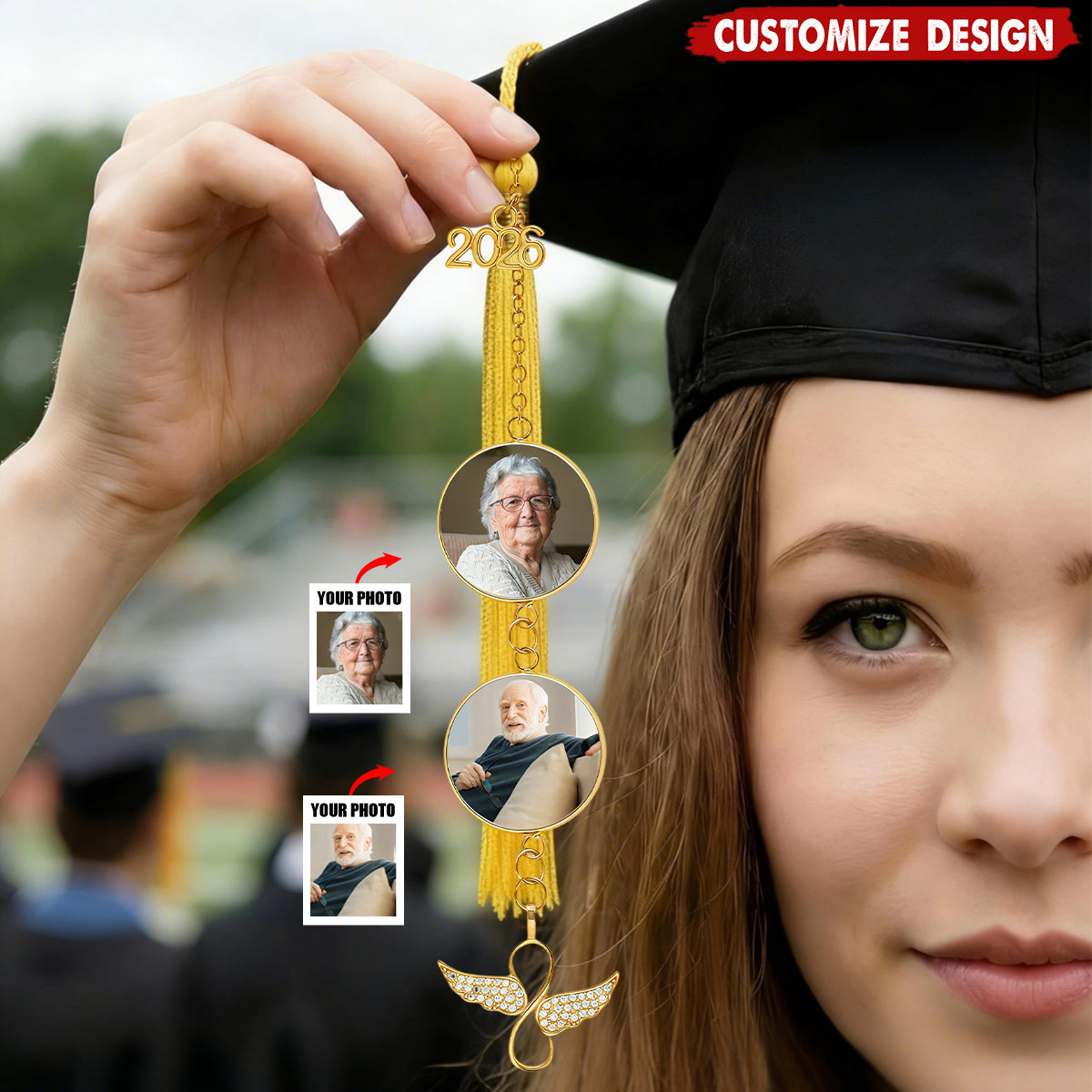 Custom Graduation Cap Tassel Photo Charm – Personalized Year & Memorial Photo Tassel for Graduation