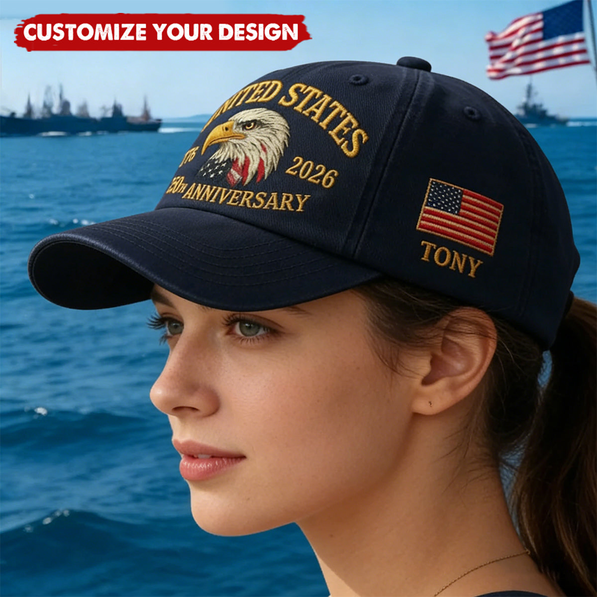 Patriotic Eagle United States 250th Anniversary 1776–2026 Personalized Cap