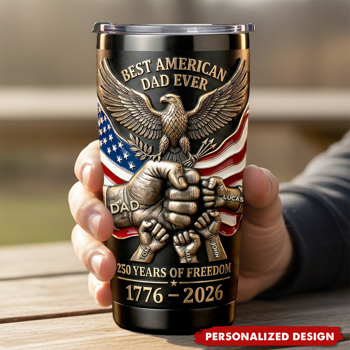 Personalized Best American Dad Ever Tumbler - 1776-2026 Freedom & Family Gift