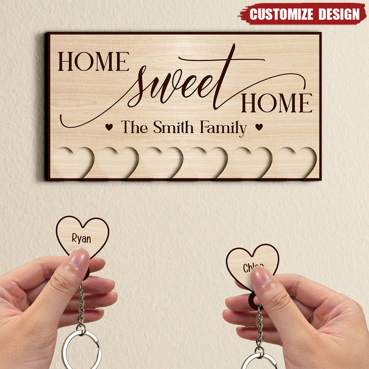 Family Custom Name Home Sweet Home - Personalized Key Holder