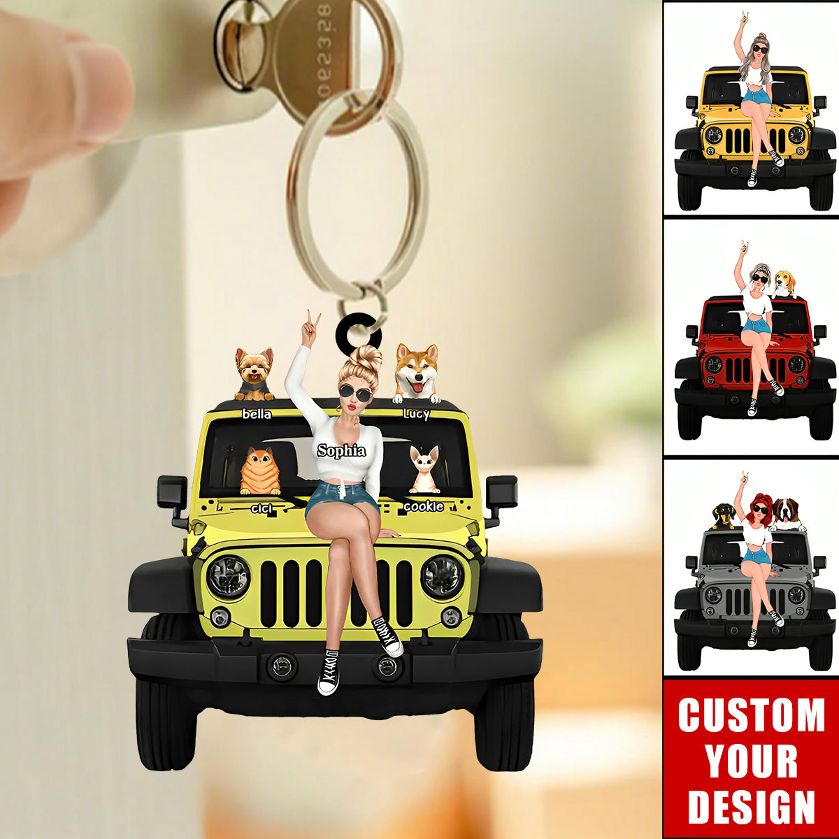 Personalized A Girl With Off-Road Car And Dog Keychain Gift For Journey Girls
