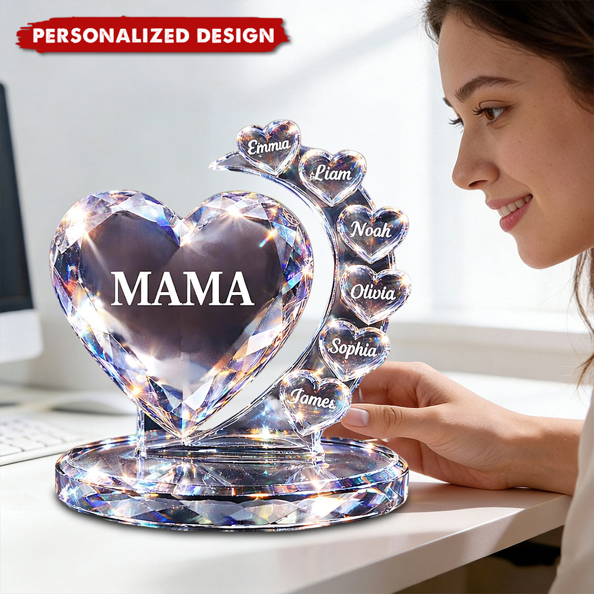 Personalized Mama Heart Plaque - Custom Kids Names Mother’s Day Gift