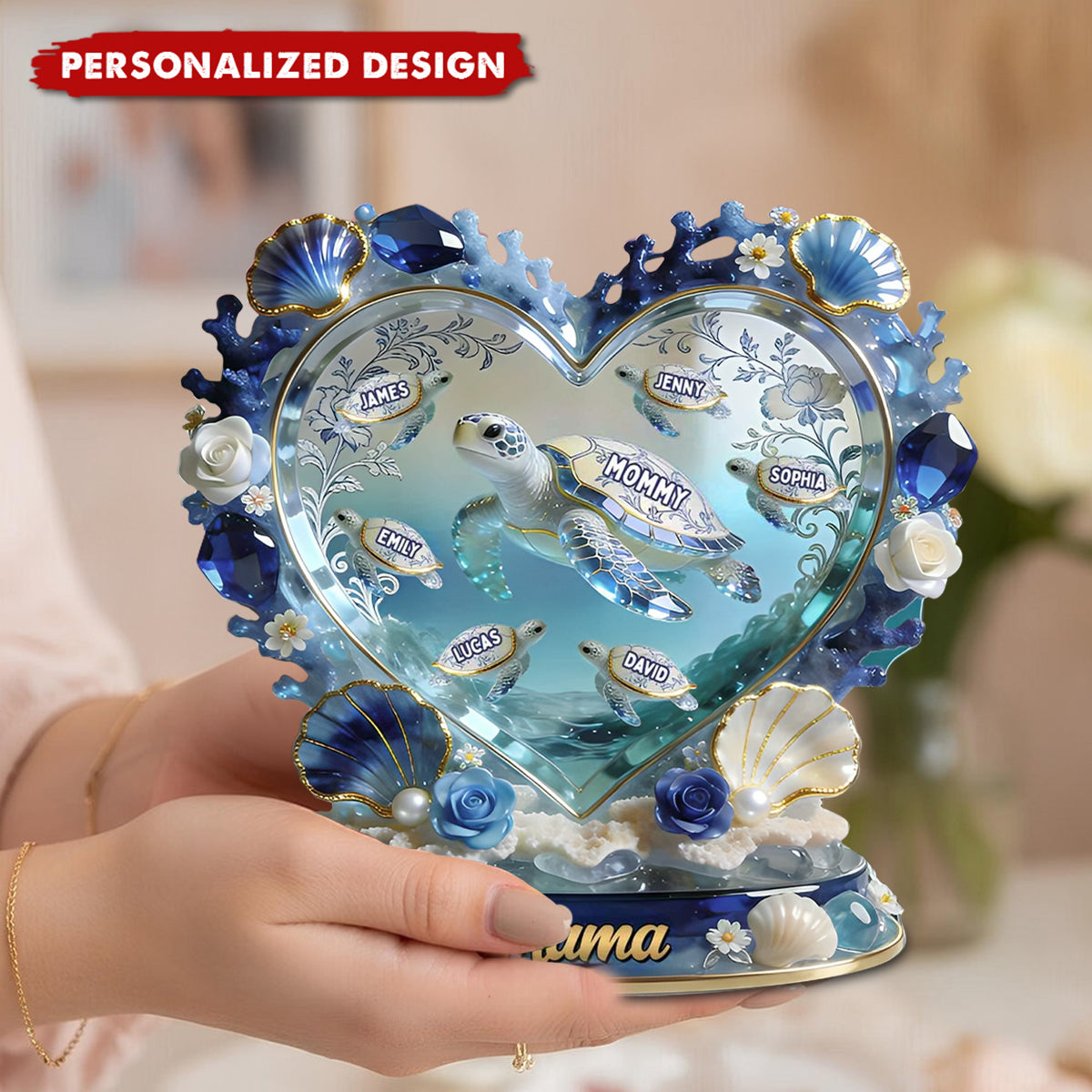 Ocean-Inspired Custom Sea Turtle Family Names Plaque – Gift for Mom, Grandma & Family