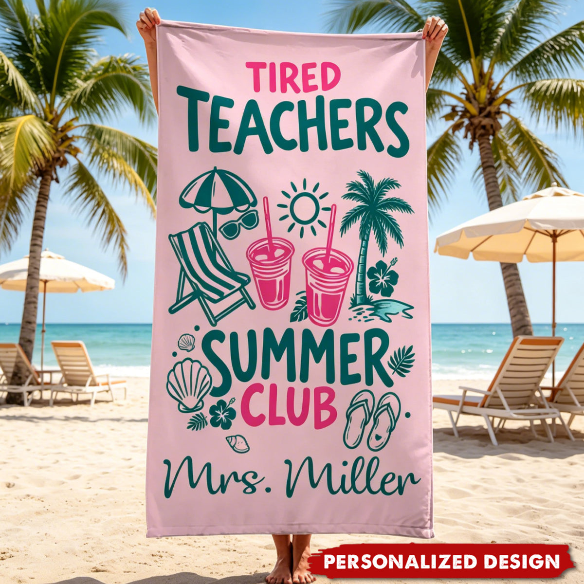 Personalized Teachers Summer Club Beach Towel - Custom Name