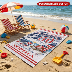 Personalized America 250th Anniversary Beach Towel - Custom Name