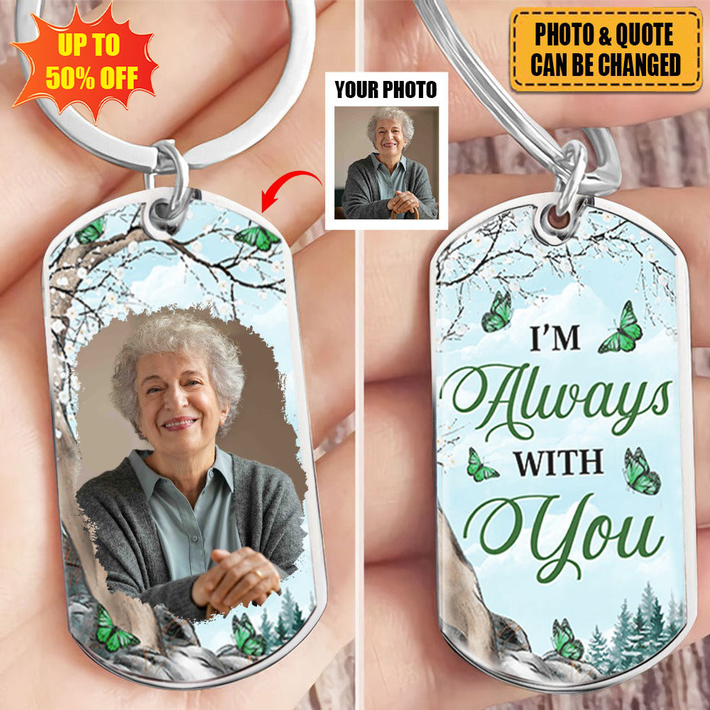 Custom Photo My Hero My Heart - Memorial Personalized Custom Keychain - Sympathy Gift For Family Members