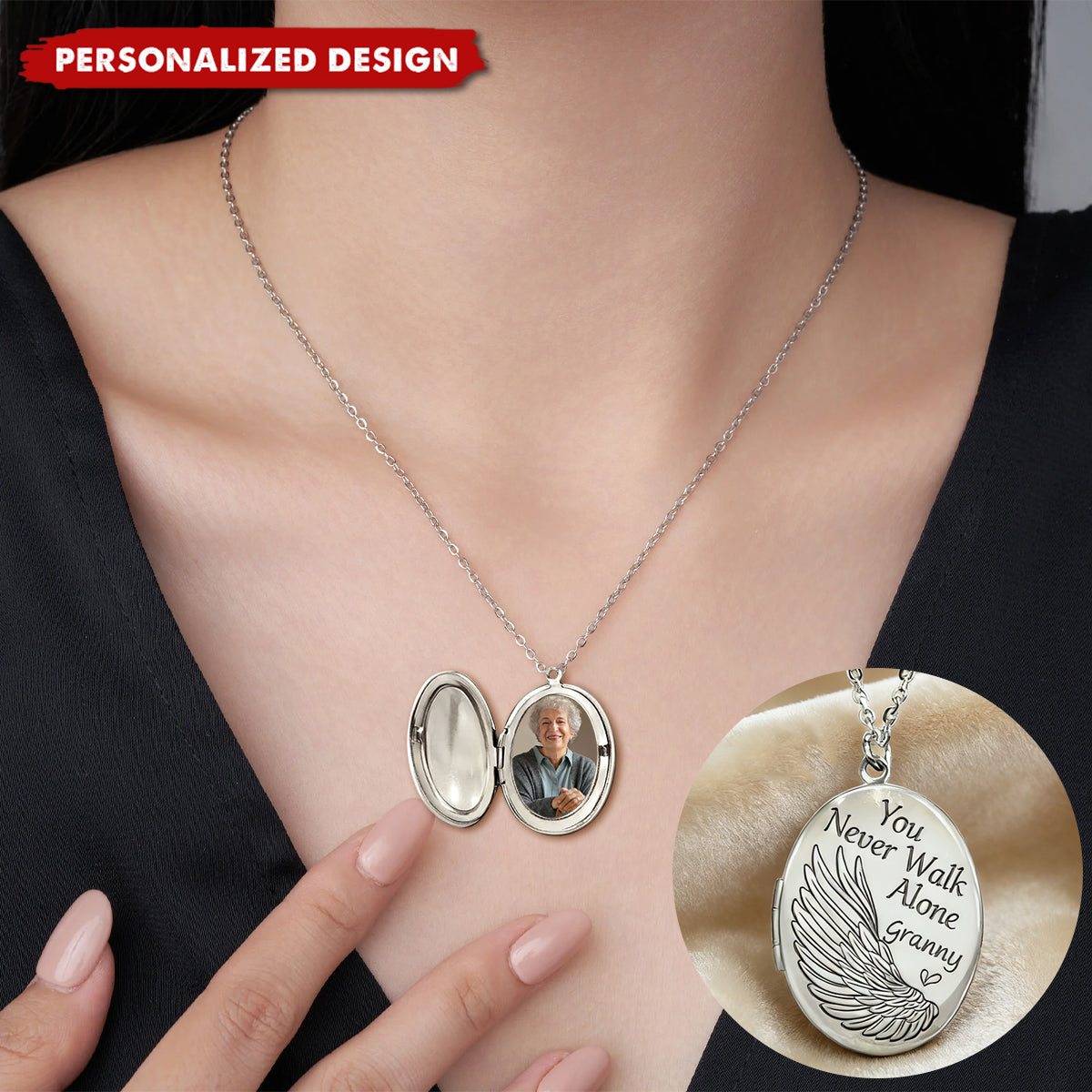 You Never Walk Alone - Personalized Photo Memorial Locket Necklace