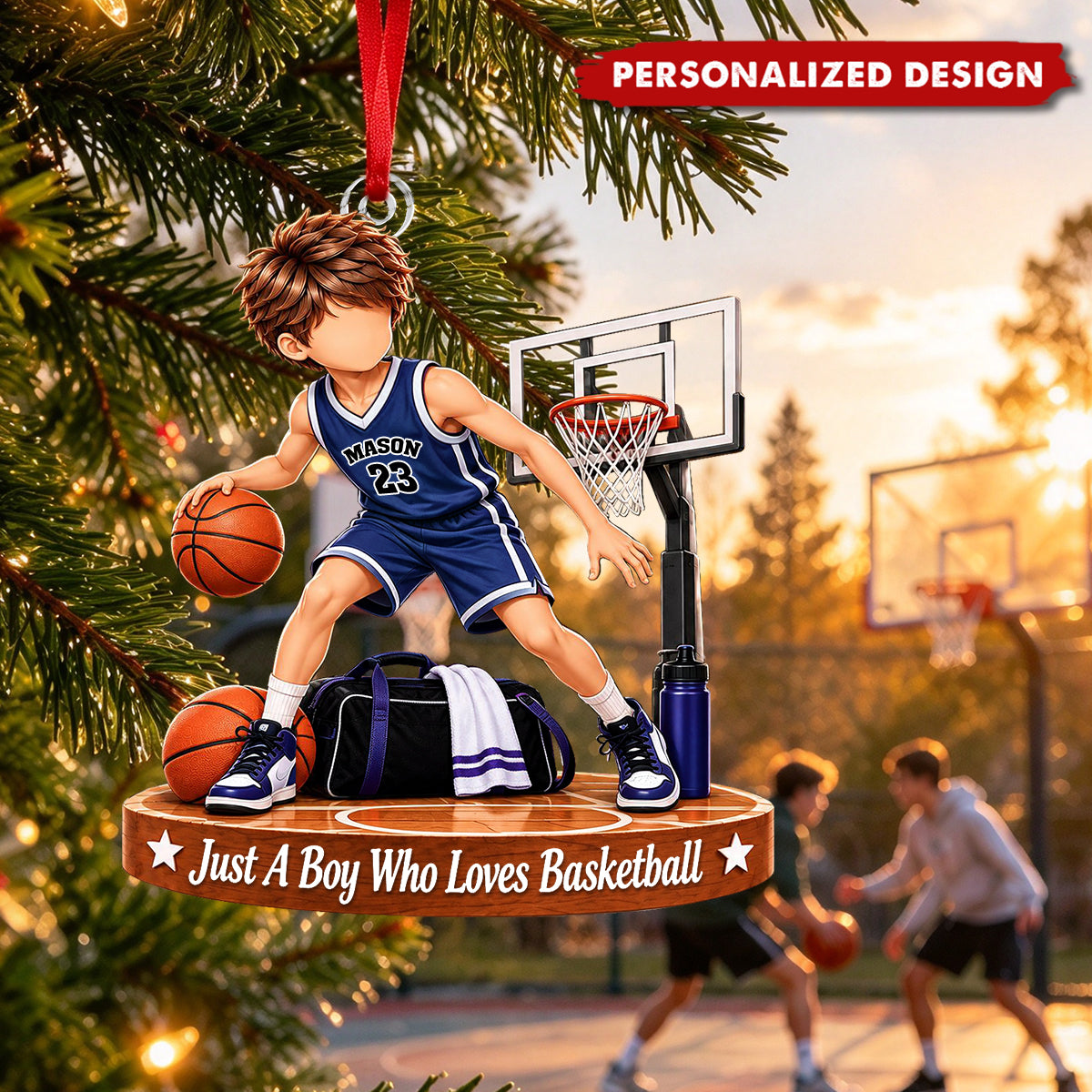 Personalized Basketball Boy Acrylic Christmas Ornament - Basketball Player Ornament Gift