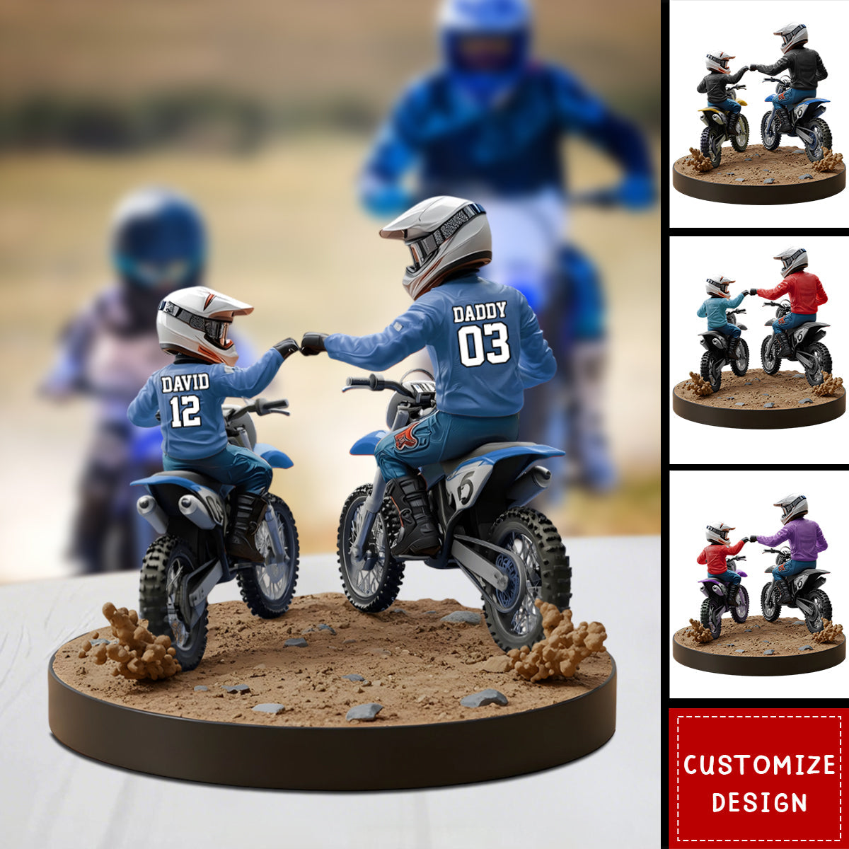 Dirt Bike Dad And Kid - Personalized Dirt Bike Shaped Acrylic Plaque
