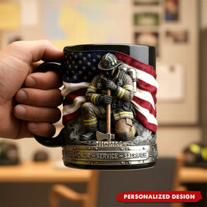 Personalized Firefighter Hero Mug — Patriotic American Flag Tribute Gift
