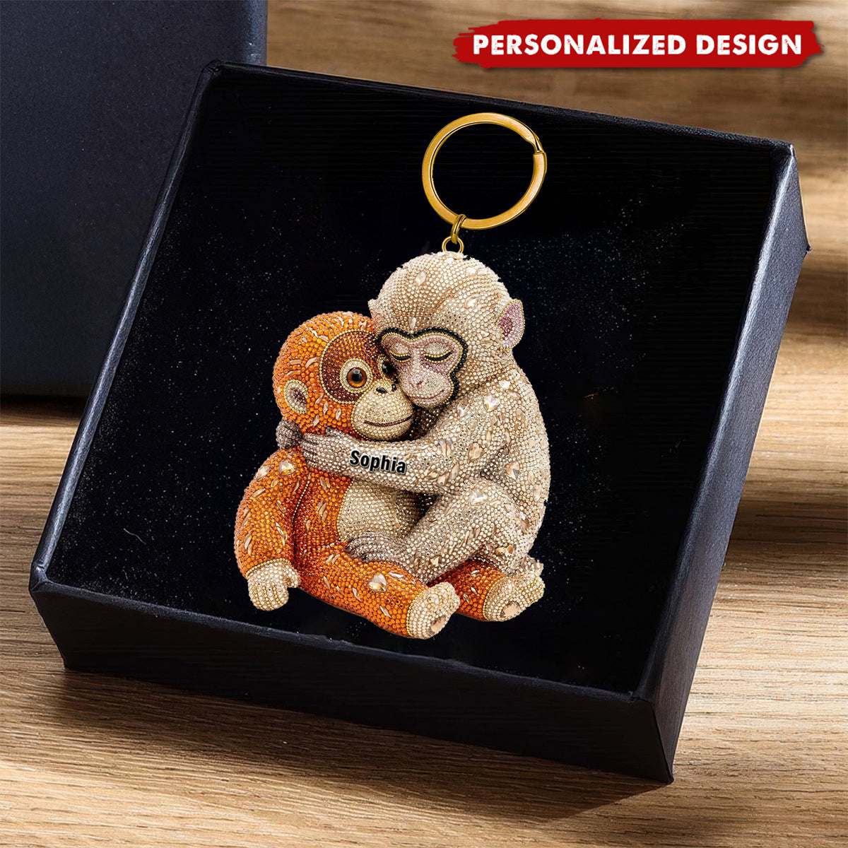 Personalized Monkey Hug Keychain – Custom Name Gift For friends, family, or kids