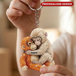 Personalized Monkey Hug Keychain – Custom Name Gift For friends, family, or kids