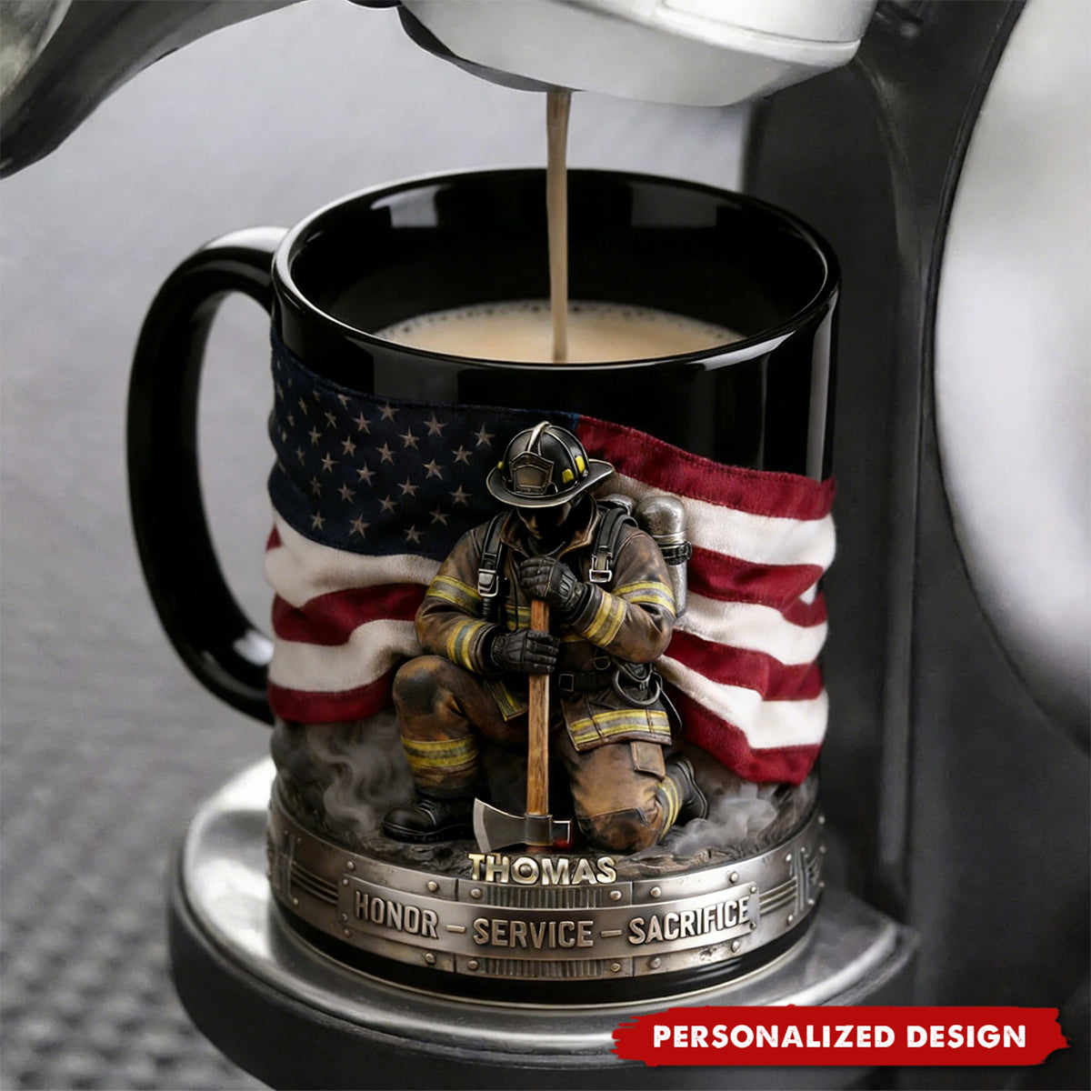 Personalized Firefighter Hero Mug — Patriotic American Flag Tribute Gift
