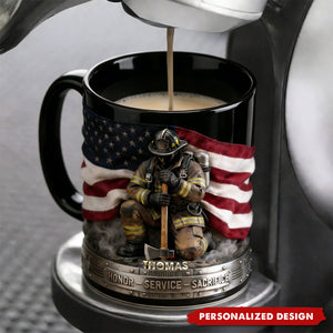 Personalized Firefighter Hero Mug — Patriotic American Flag Tribute Gift