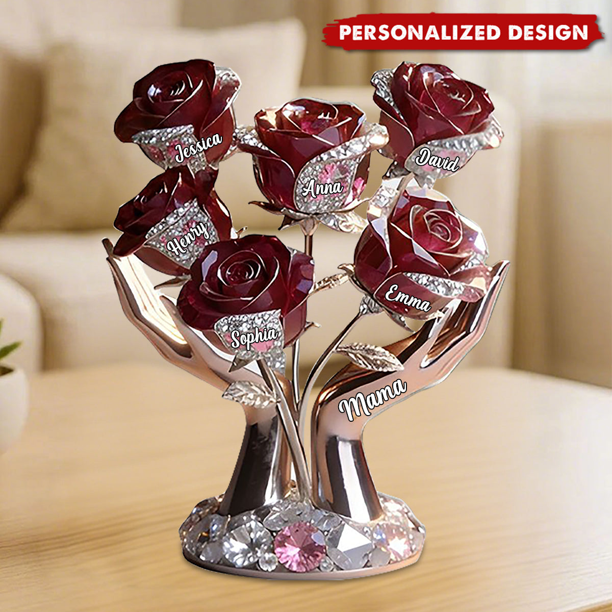 Personalized Custom Rose Tree Shaped Acrylic Plaque -Gift for Mama,Grandma