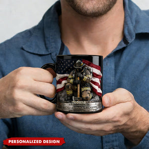 Personalized Firefighter Hero Mug — Patriotic American Flag Tribute Gift