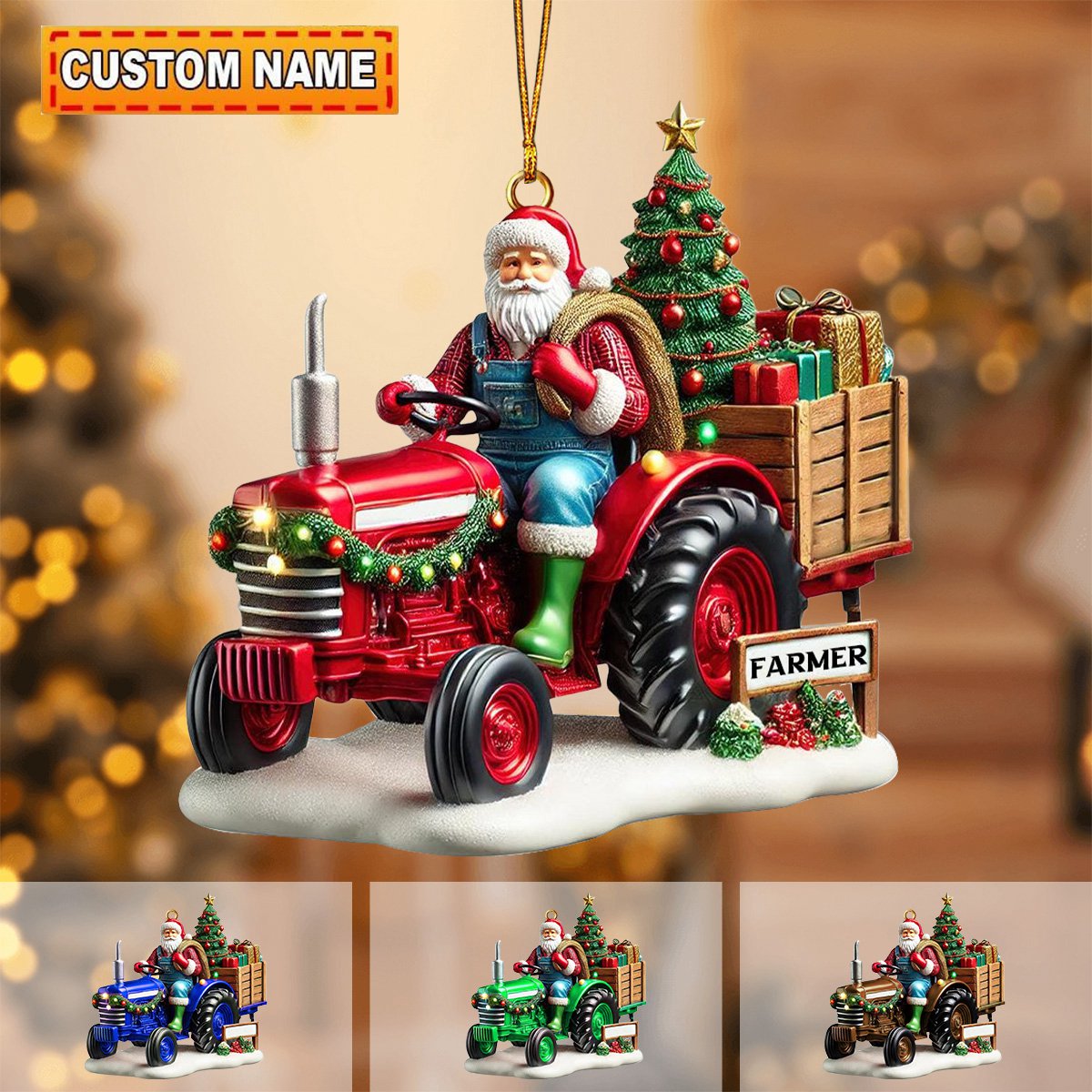Personalized Farmer Santa Ornament on Tractor-2024 New Release