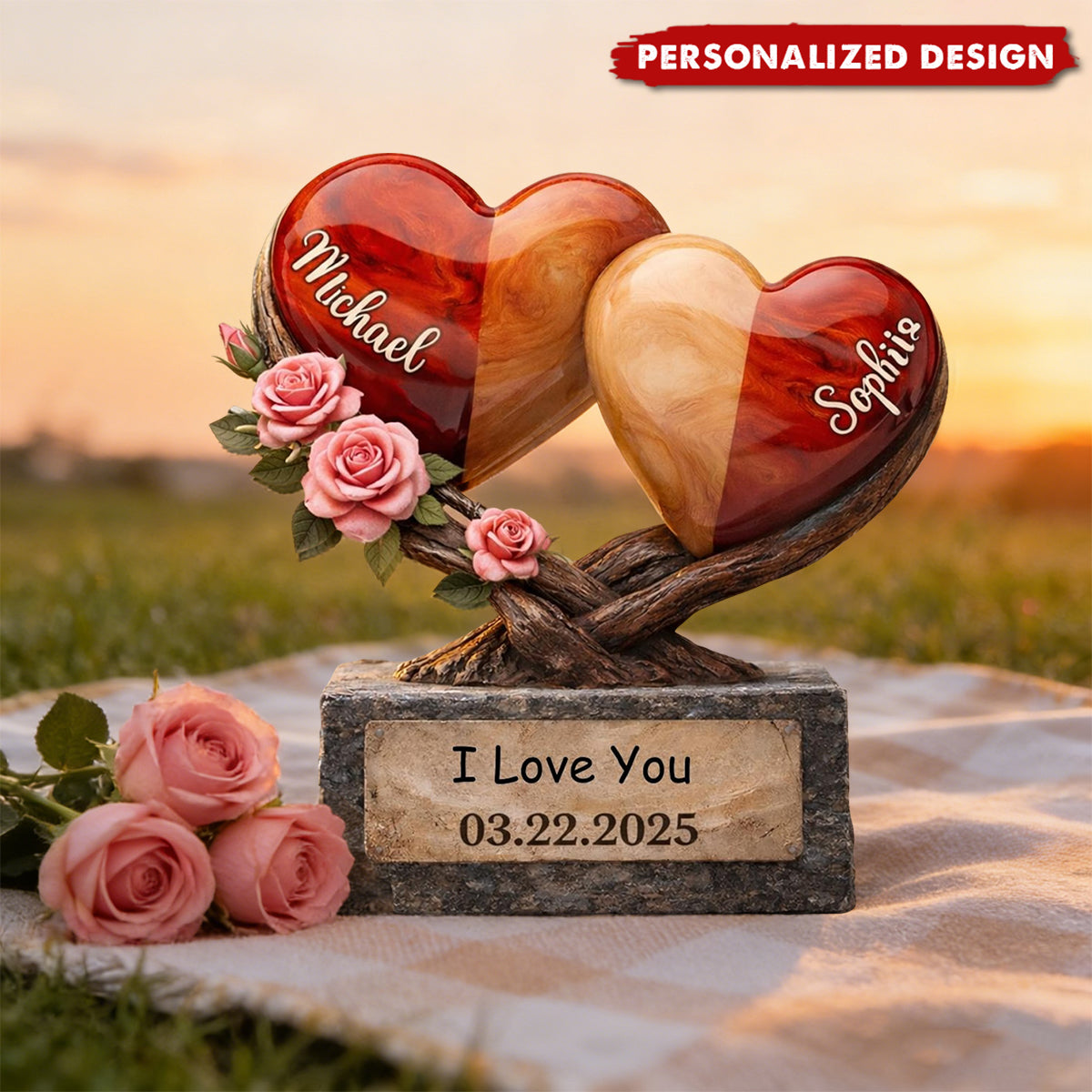 Personalized Heart Couple Plaque – Custom Names & Date Anniversary Gift for Her/Him