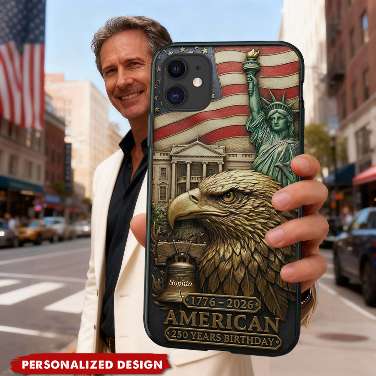 Personalized US 250th Anniversary Phone Case - Custom Name Patriotic Gift
