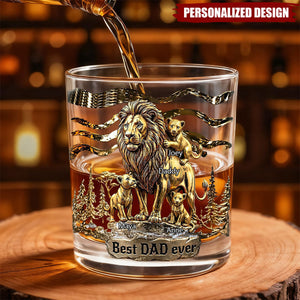 Personalized Lion Dad Whiskey Glass -Best Father‘s Day Gift