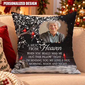 Personalized Photo Memorial Pillow - A Hug From Heaven Red Cardinal Sympathy Gift