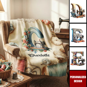 Personalized Sewing Machine Blanket - Custom Name Gift for Sewing Lovers