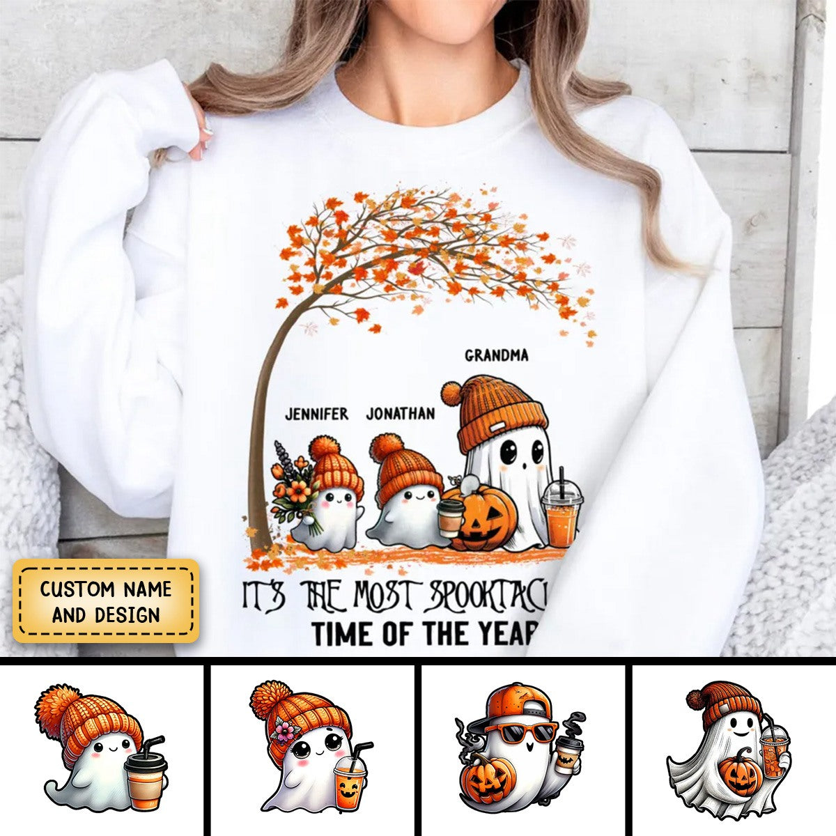 It's The Most Spooktacular Time Of The Year Grandma/Mom Spooky Ghost Personalized Shirt, Fall Halloween Sweater