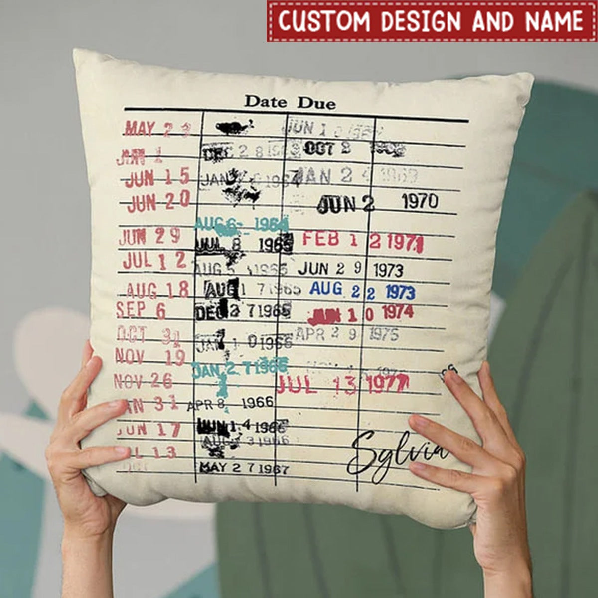 Personalized Retro Library Date Due Card Cushion Throw Pillow Cover Gifts for Book Lovers Readers