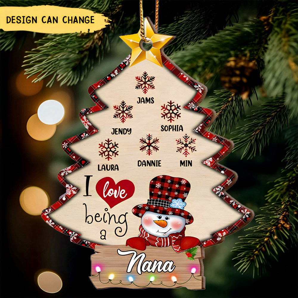 Christmas Pine Tree Snowman Nana&Mom Kids, I love Being A Grandma Personalized Ornament