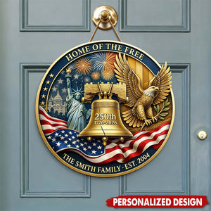 Personalized 250th America Anniversary Wooden Door Sign - Custom Family Gift