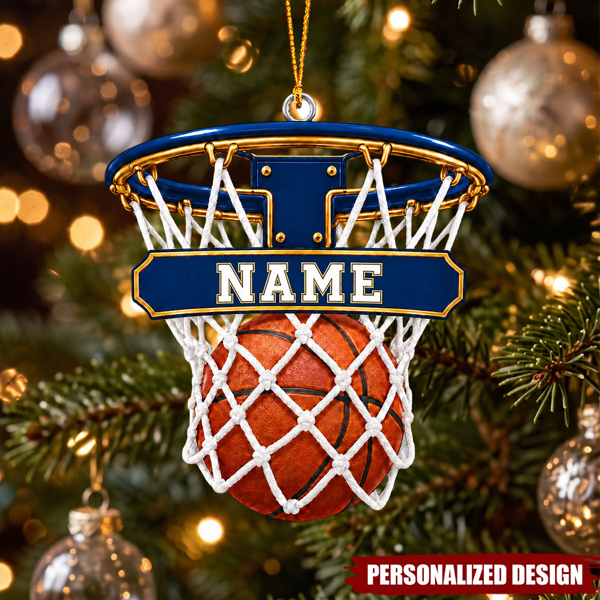 Personalized Basketball Hoop Acrylic Christmas Ornament - Custom Name Basketball Player Gift