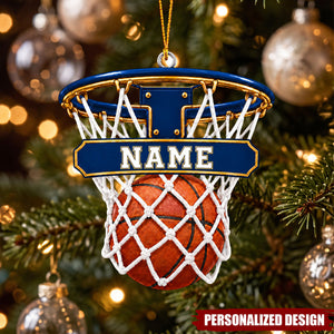 Personalized Basketball Hoop Acrylic Christmas Ornament - Custom Name Basketball Player Gift