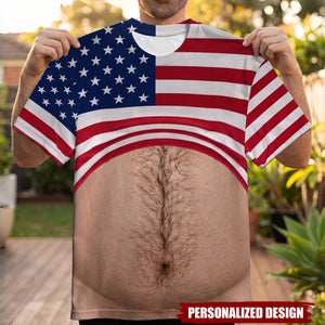 Personalized Optical Illusion Fake Lifted Shirt Dad Bod Belly T-Shirt