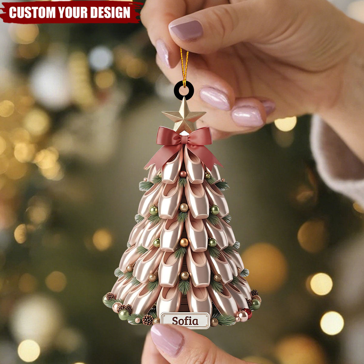 Personalized Ballet Pointe Shoe Christmas Tree Ornament Custom Name Ballerina Decor