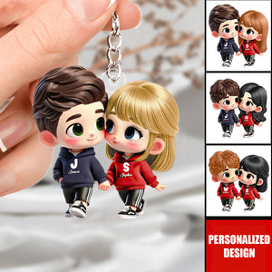 Cute Cartoon Couple Holding Hands Personalized Acrylic Keychain