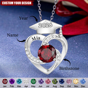 Personalized Graduation Cap Birthstone Necklace,Class of 2026