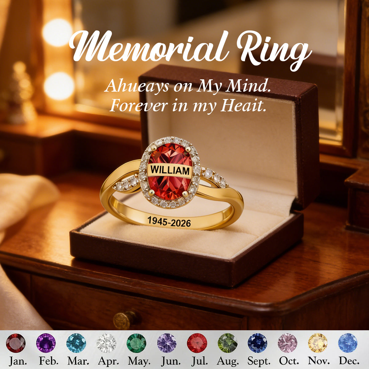 Always In My Heart , Personalized Birthstone Memorial Ring