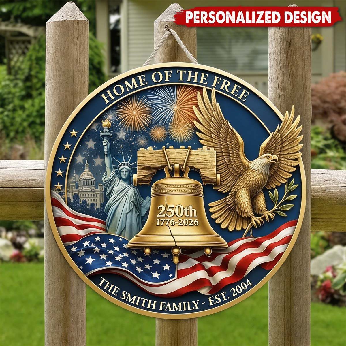Personalized 250th America Anniversary Wooden Door Sign - Custom Family Gift