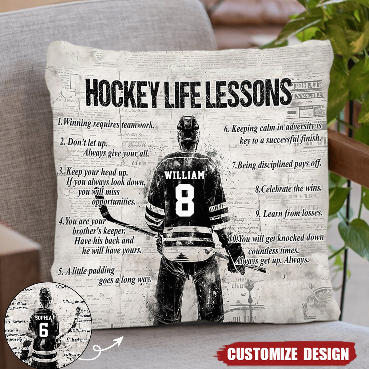 Personalized Hockey Life Lessons Pillow-Gift For Hockey Football Lovers