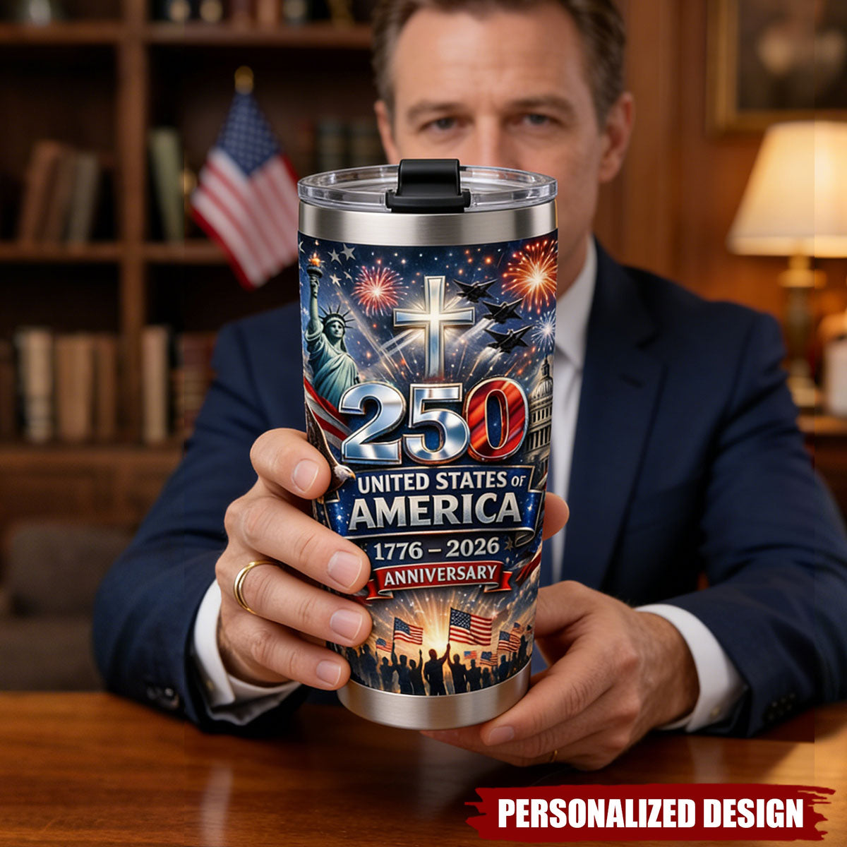 Personalized Unique USA 250 Year Freedom Custom Name Stainless Steel Tumbler