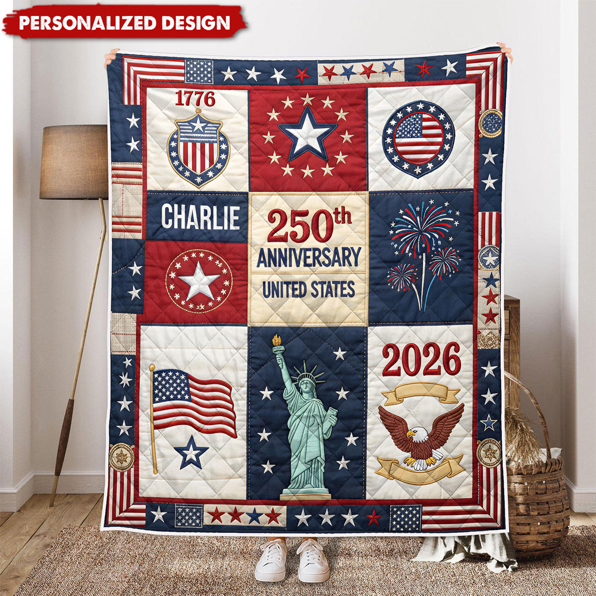 Personalized US 250th Anniversary Blanket -  Custom Name USA Independence Gift