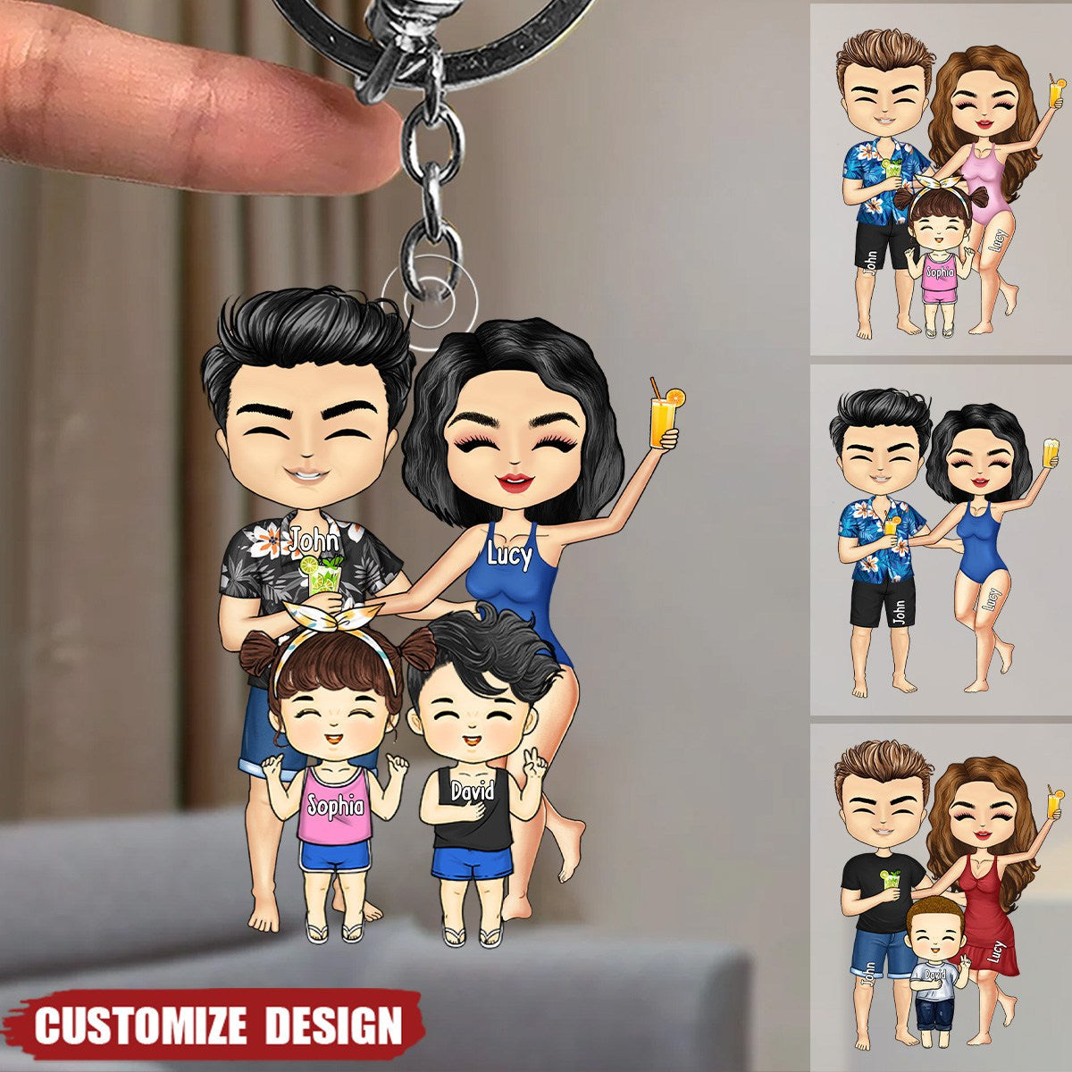 Beach Family Keychain - Gift For Couple, Dad, Mom