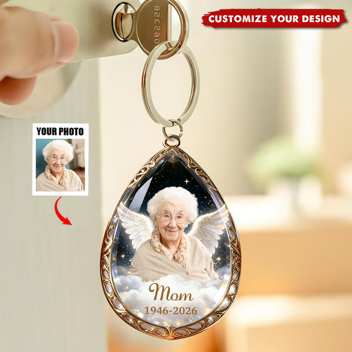 In Loving Memory-Personalized Photo Angel Wings Keychain