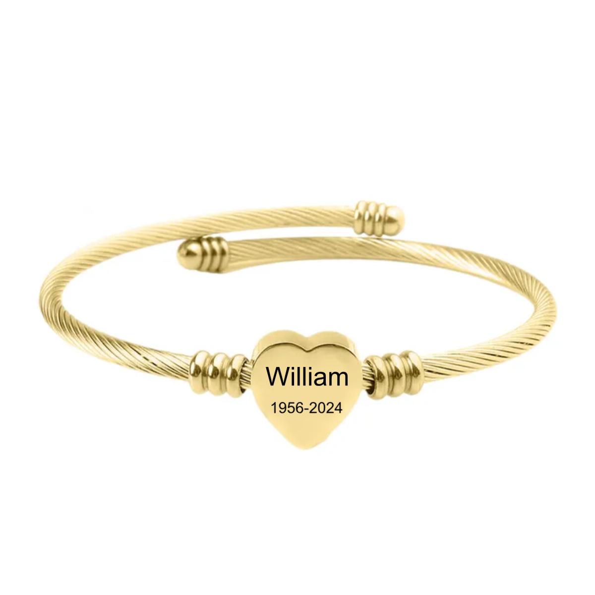 Personalized Memorial Heart Bracelet - Custom Name & Date Remembrance Cuff