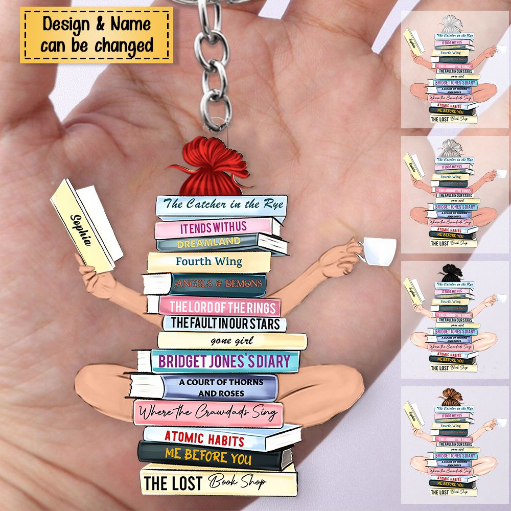 Gift For Book Lovers, Personalized Reading Girl Acrylic Keychain