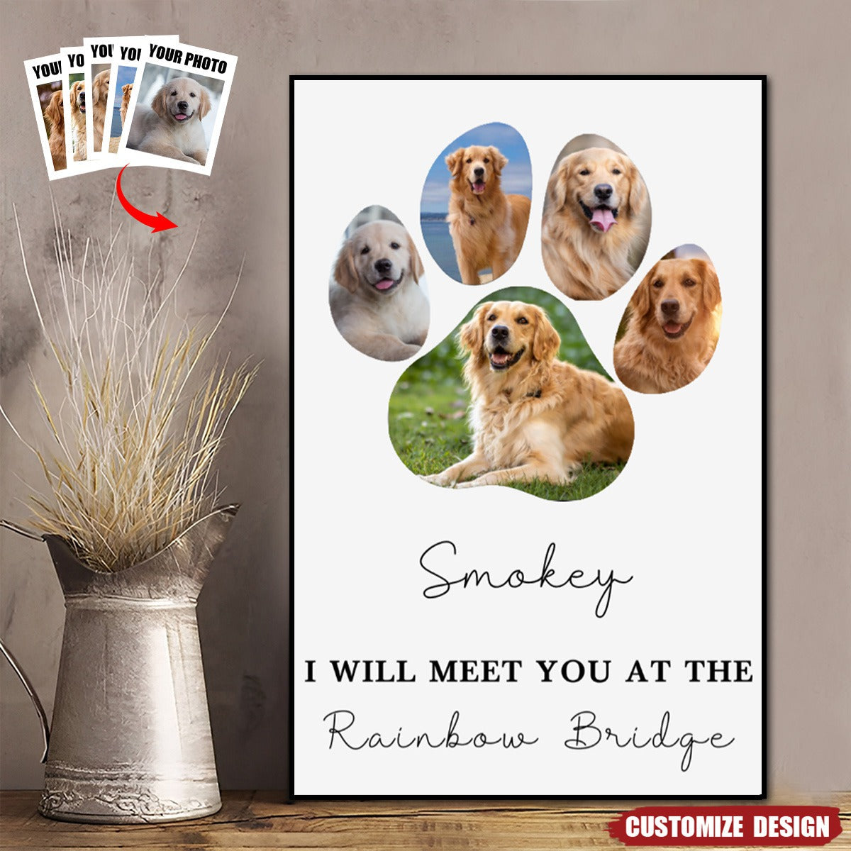 Personalized Memorial Dog Paw Photo Collage Poster