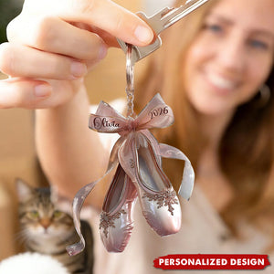 Personalized Ballet Shoe Keychain – Custom Name & Year Dancer Gift