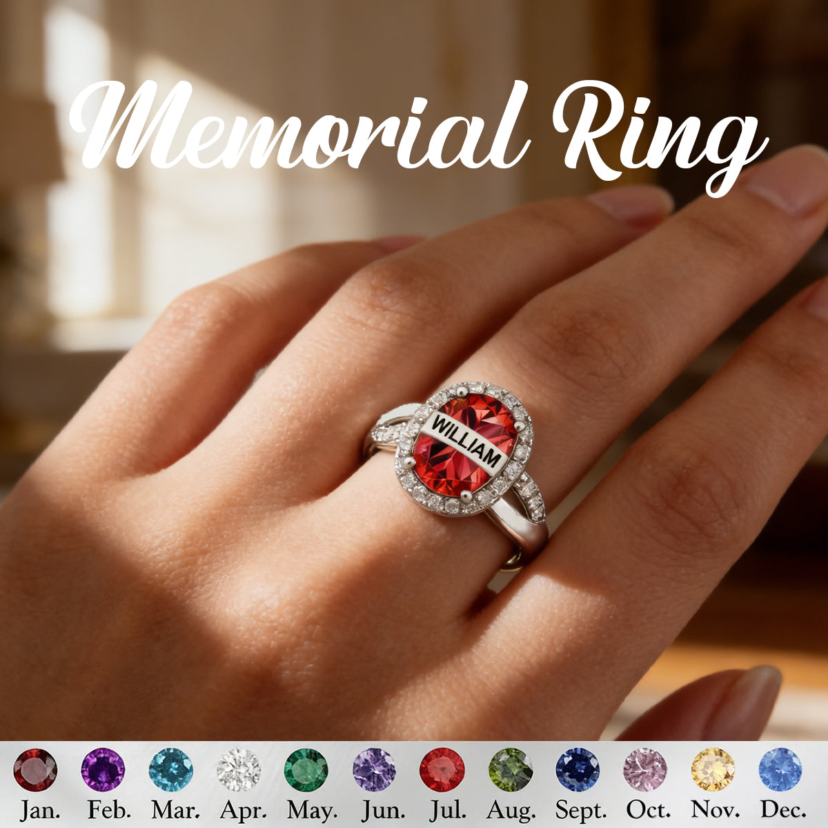 Always In My Heart , Personalized Birthstone Memorial Ring