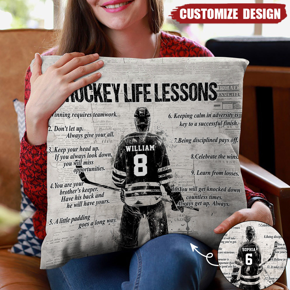 Personalized Hockey Life Lessons Pillow-Gift For Hockey Football Lovers
